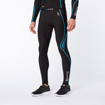 Snow Thermal Compression Long Tights // Black + Blue (S)