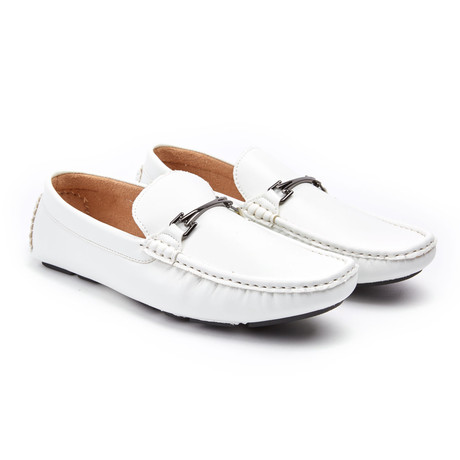 Metal Buckle Loafer // White (US: 6.5)