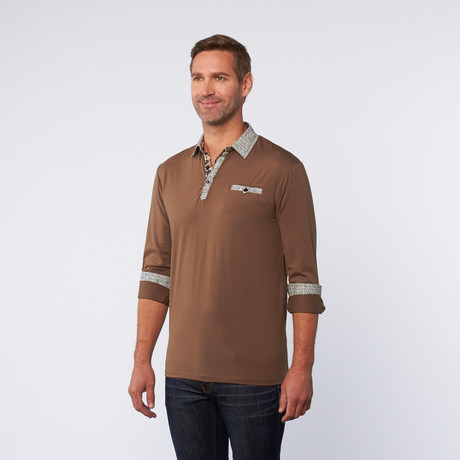 Long-Sleeve Pocket Shirt // Brown + White (S)