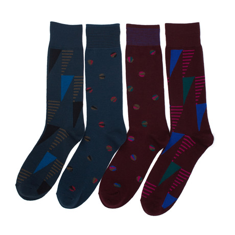 Florsheim Modern Collection // Geo Circle + Triangle Sock // Wine + Teal // Pack of 4