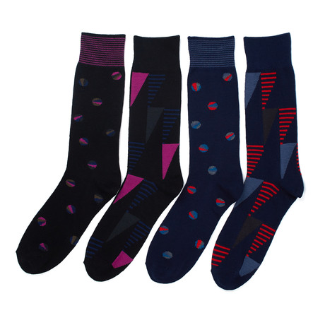 Florsheim Modern Collection // Geo Circle + Triangle Sock // Black + Navy // Pack of 4
