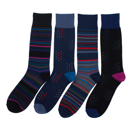 Florsheim Modern Collection // Multi Stripe + Dot Cluster Sock // Black + Navy // Pack of 4