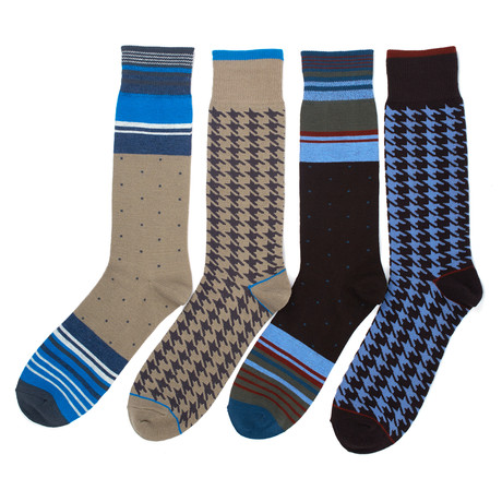Florsheim Modern Collection // Houndstooth + Colorblock Dot Sock // Coffee + Khaki // Pack of 4