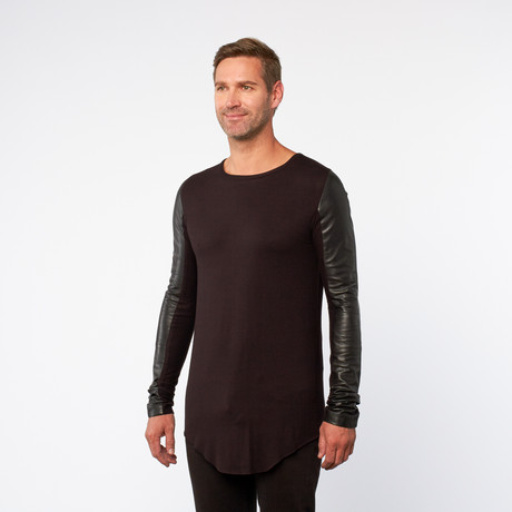 Driver Contrast Leather Long-Sleeve Tee // Black (S)