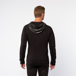 Drill Contrast Leather Hoodie // Black (M)