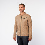 Stand Collar Leather Jacket // Taupe Grey (2XL)