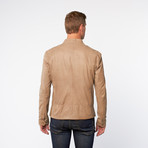 Stand Collar Leather Jacket // Taupe Grey (2XL)