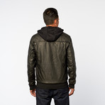 Distressed Zip-Up Jacket + Removable Hood // Black (L)