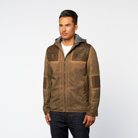 Two-Tone Sherpa-Lined Jacket + Hoodie // Brown (S)