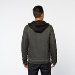 Distressed Padded Hoodie Jacket // Grey (M)