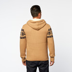 Waffle Print Fleece Lined Hoodie // Khaki (M)