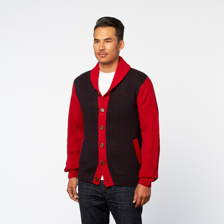 Button Up Shawl Collar Cardigan // Red (S)