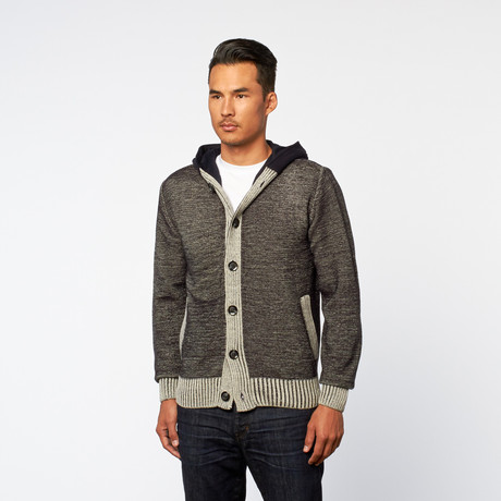 Fleece Lined Button Up Hoodie Cardigan // Navy (S)