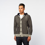 Fleece Lined Button Up Hoodie Cardigan // Navy (2XL)