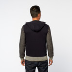 Fleece Lined Button Up Hoodie Cardigan // Navy (2XL)