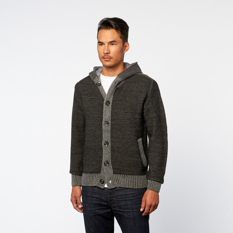 Fleece Lined Button Up Hoodie Cardigan // Grey (S)