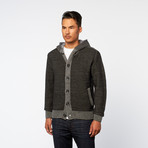 Fleece Lined Button Up Hoodie Cardigan // Grey (L)