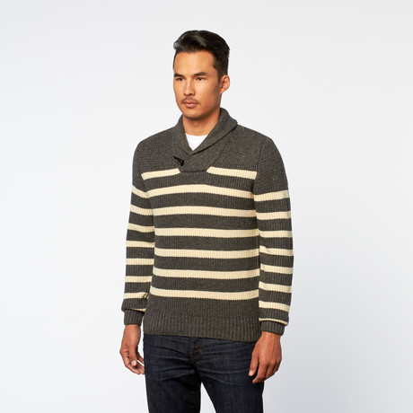 Striped Pullover Shawl Collar Sweater // Charcoal (S)