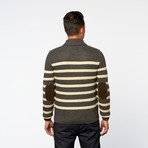 Striped Pullover Shawl Collar Sweater // Charcoal (S)