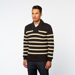 Striped Pullover Shawl Collar Sweater // Black (3XL)