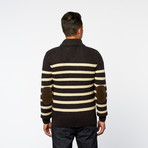 Striped Pullover Shawl Collar Sweater // Black (M)