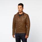 Distressed Zip-Up Jacket // Brown (M)