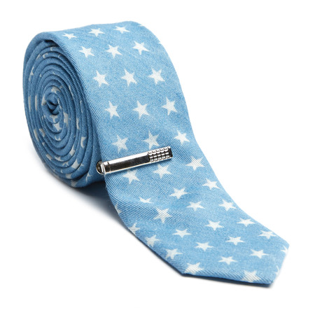 Skinny Tie + Tie Clip // Blue Stars
