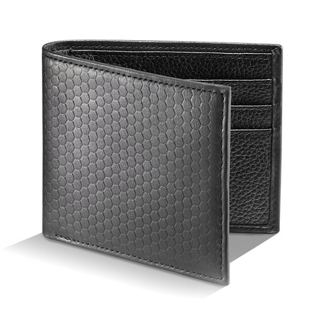 Woodham Honeycomb Embossed Leather Wallet // Black