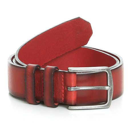 Budworth Two Tone Branded Rivet Leather Belt // Red + Black (32)