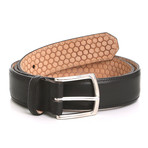 Earl Inner Hexagon Honeycomb Print Leather Belt // Black (32)