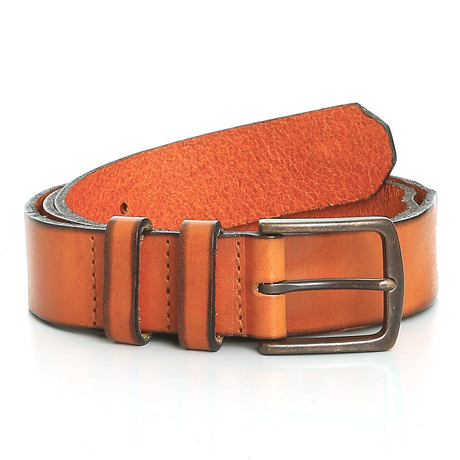 Risley Two Tone Branded Rivet Leather Belt // Orange + Black (32)