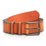 Risley Two Tone Branded Rivet Leather Belt // Orange + Black (34)
