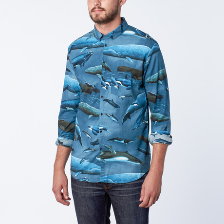Emerson Longsleeve Woven // Whales (S)