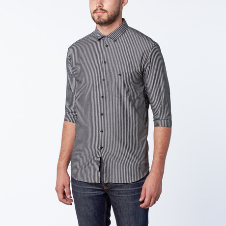 Sir Horace 3/4 Sleeve Woven // Grey + White Stripe (S)