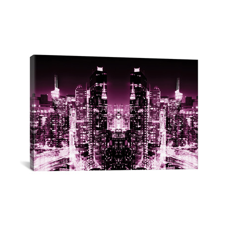 New York Reflection Series // Skyline at Pink Night // Canvas Print (18"H x 26"L x 0.75"D)