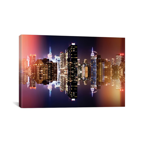 Double Sided Series // Manhattan Skyline (Colors Night) // Canvas Print (40"H x 60"L x 1.5"D)