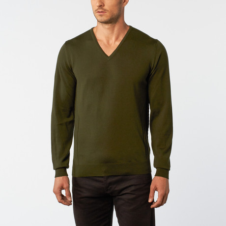 V-Neck Basic Sweater // Green (XS)