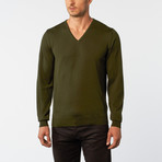 V-Neck Basic Sweater // Green (2XL)