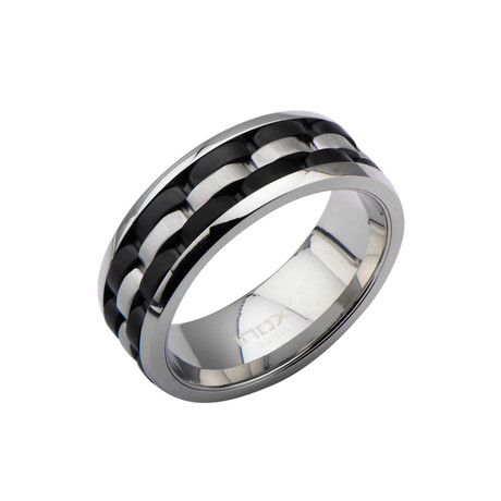 Stainless Steel Watch Link Ring // Black (Size 9)