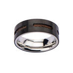 Stainless Steel Cable Window Inlay Ring // Black + Brown (Size 9)