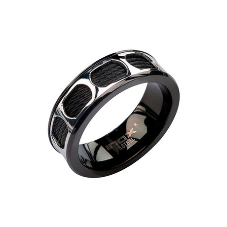 Stainless Steel Cable in Oval Steel Window Ring // Black (Size 11)