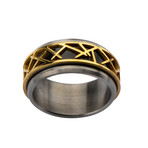 Stainless Steel Thorn Design Ring // Black + Gold (Size: 11)