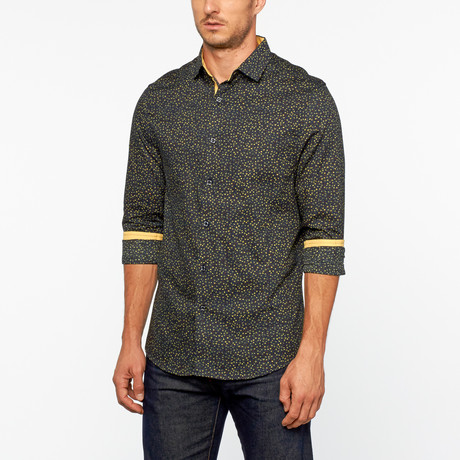 Micro Speck Button Up // Black + Yellow (S)