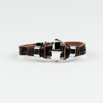 Leather Braided Wrap Clasps Adjustable Anchor Cuff Bracelet (Brown)