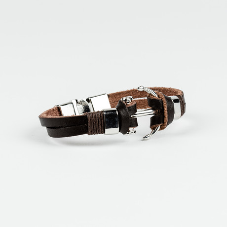 Leather Braided Wrap Clasps Adjustable Anchor Cuff Bracelet (Brown)