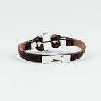 Leather Braided Wrap Clasps Adjustable Anchor Cuff Bracelet (Brown)