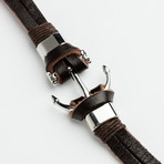 Leather Braided Wrap Clasps Adjustable Anchor Cuff Bracelet (Brown)