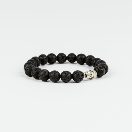 Black Lava Stone Beads // Silver Plated Buddha