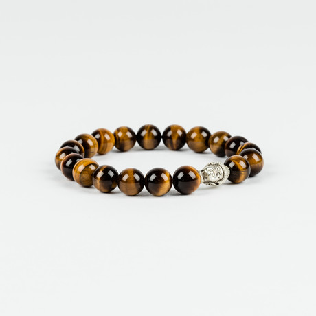 Tiger Eyes Beads // Silver Plated Buddha