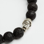 Black Lava Stone Beads // Silver Plated Buddha